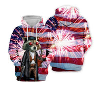 Newest ice fire USA Raccoon Hoodies Men/Women Sweatshirt  Hooded United States America flg Independence Day 3D water Hoody ID008