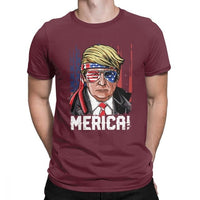 Men's 4th Of July Trump Merica Murica T Shirts Independence Day America USA Flag 100% Cotton Tops Short Sleeve Tees T-Shirt