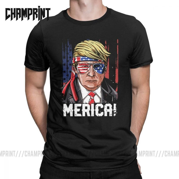 Men's 4th Of July Trump Merica Murica T Shirts Independence Day America USA Flag 100% Cotton Tops Short Sleeve Tees T-Shirt