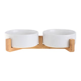 Ceramic Cat Dog Bowl Dish with Wood Stand No Spill Pet Food Water Feeder Cats Small Dogs