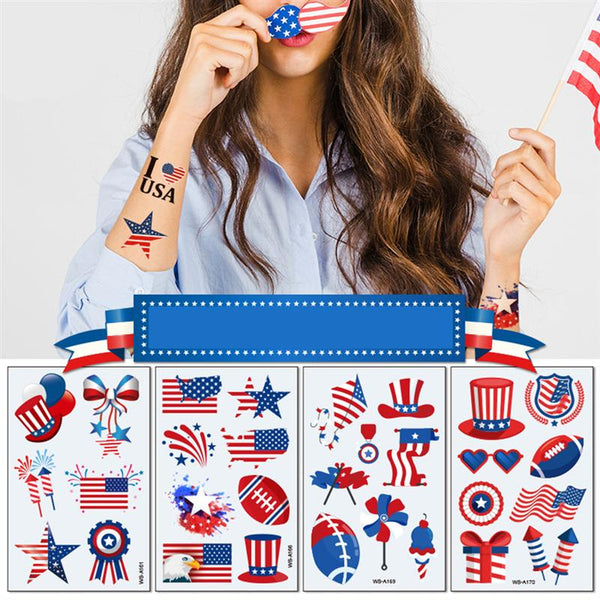 10pcs USA Flag Premium Waterproof Temporary Tattoo United States of America Independence Day 4th July National Party Temp Tattoo