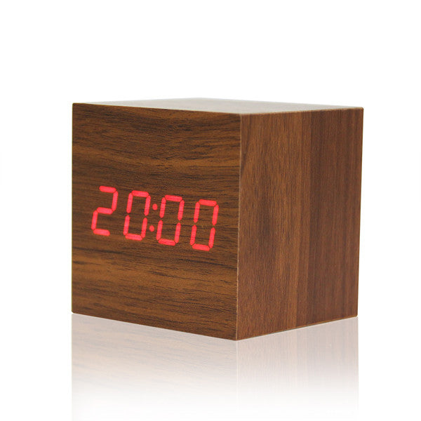 Digital Thermometer Wooden LED Alarm Clock