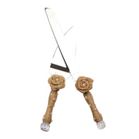 Set of silver hemp rope + stainless steel rose flower pearl wedding cake knife shovel